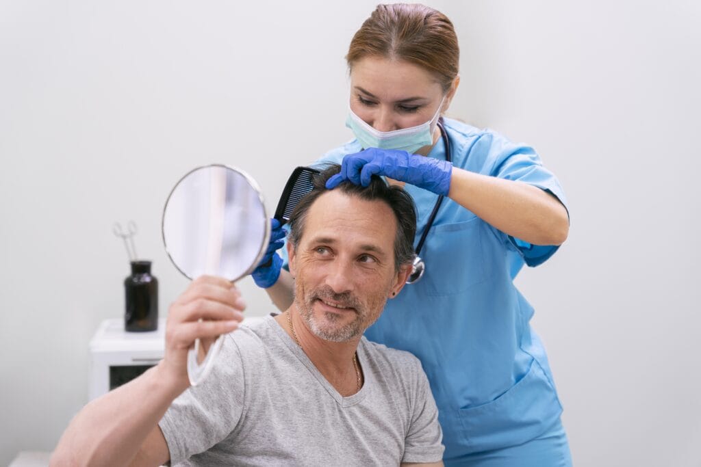Patient getting an hair transplant