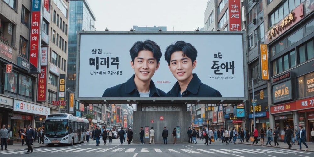 billboard showing korean people with natural looking smile